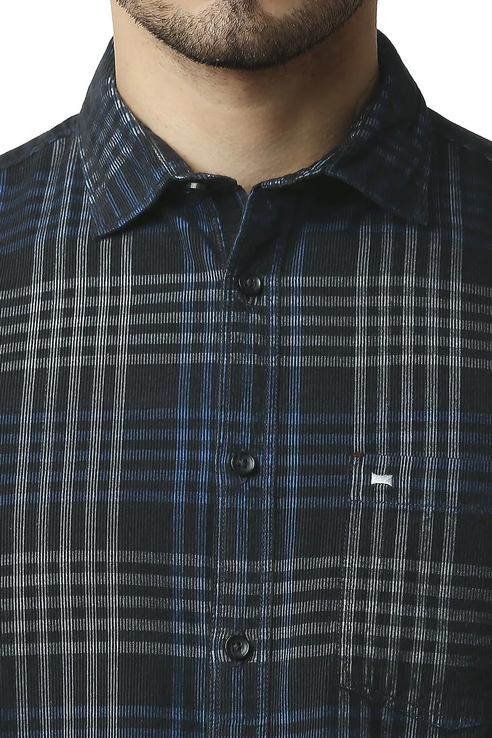 Slim Fit Corduroy Checks Halfsleeves Shirt