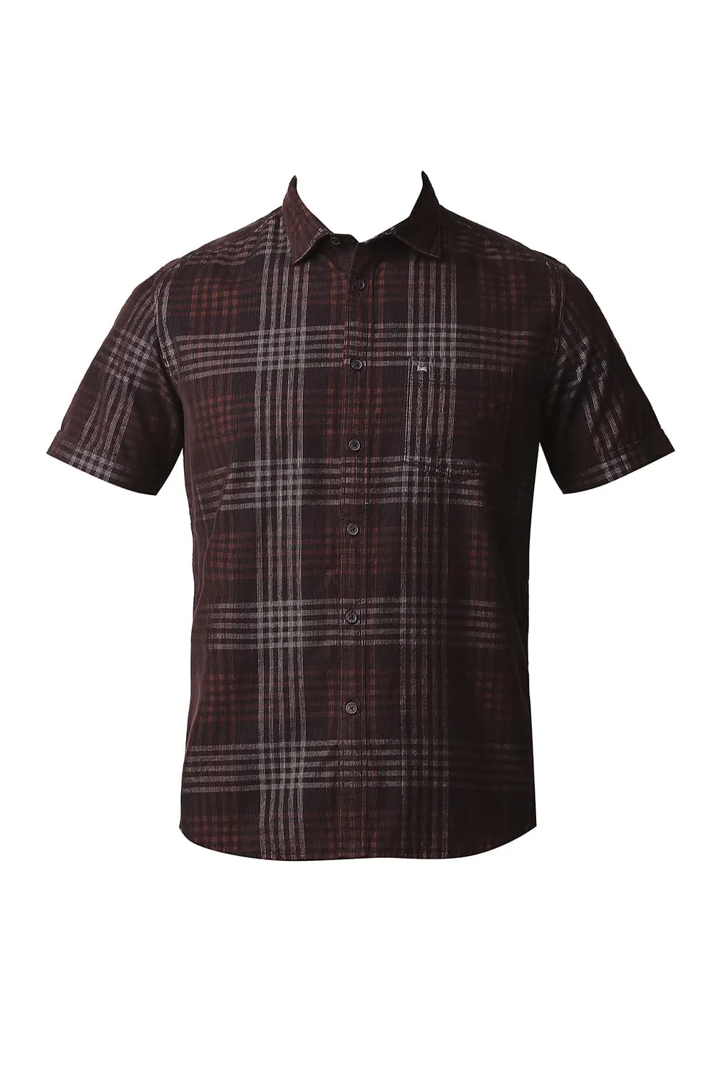 Slim Fit Corduroy Checks Halfsleeves Shirt