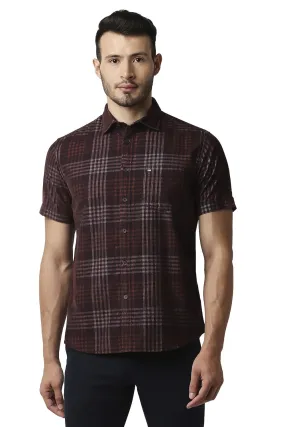 Slim Fit Corduroy Checks Halfsleeves Shirt