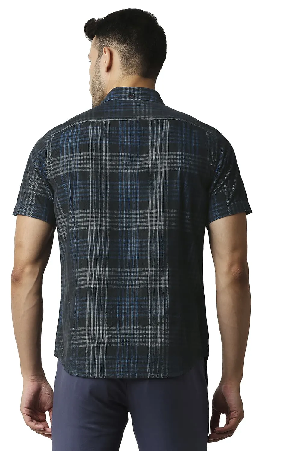 Slim Fit Corduroy Checks Halfsleeves Shirt