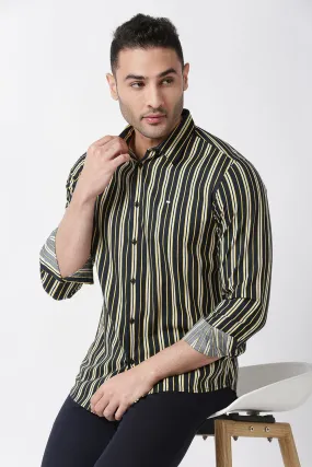 Slim Fit Cotton Viscose Printed Stripe Shirt