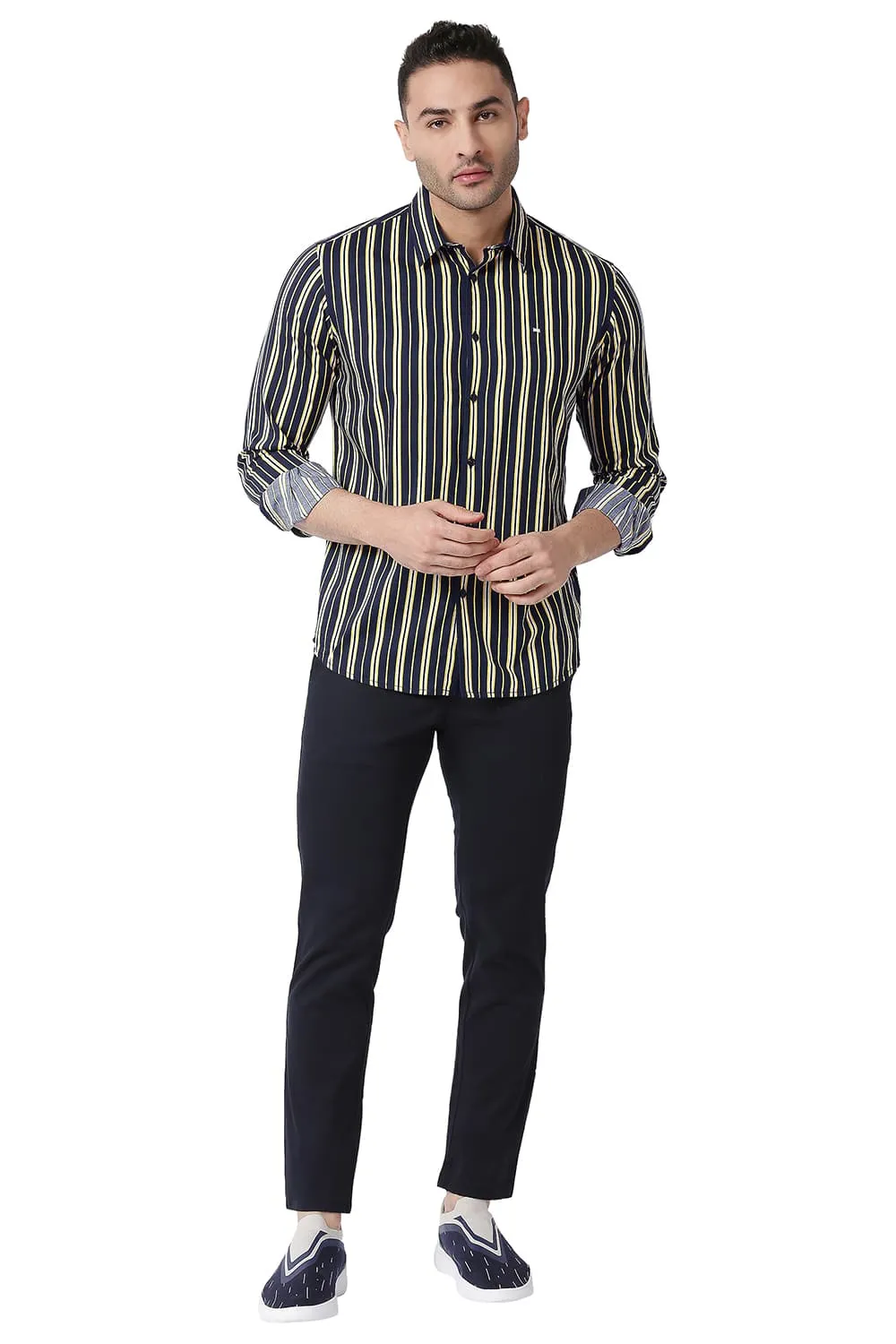 Slim Fit Cotton Viscose Printed Stripe Shirt