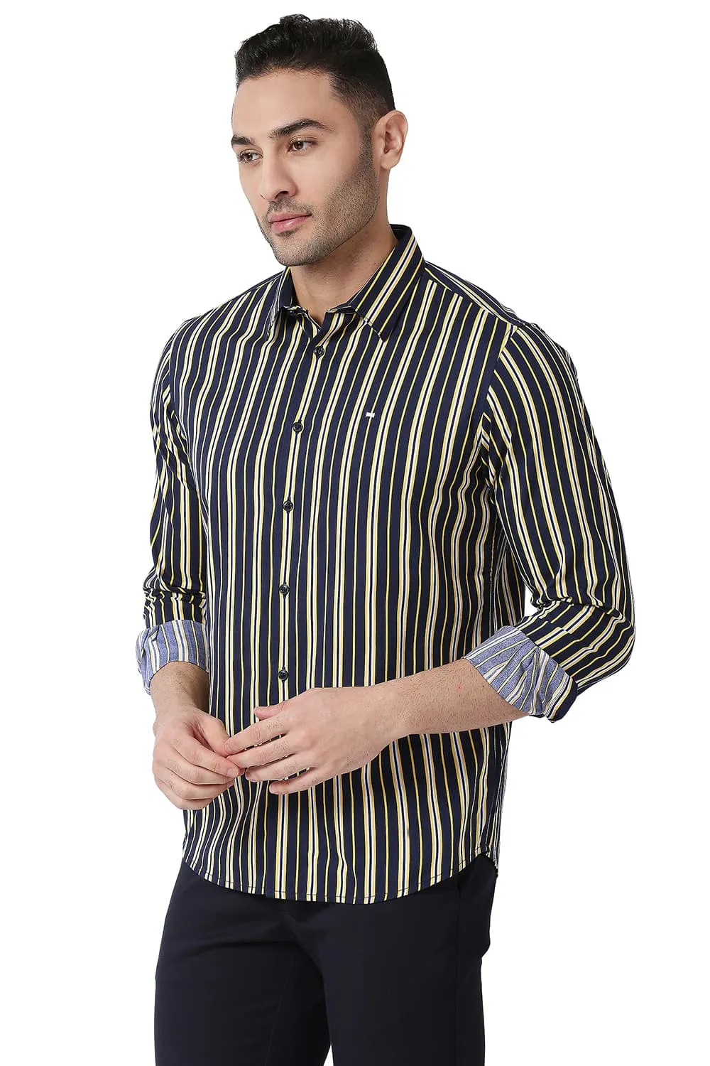 Slim Fit Cotton Viscose Printed Stripe Shirt