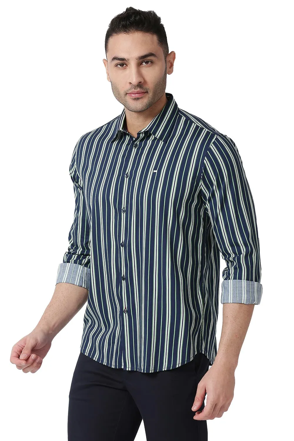 Slim Fit Cotton Viscose Printed Stripe Shirt