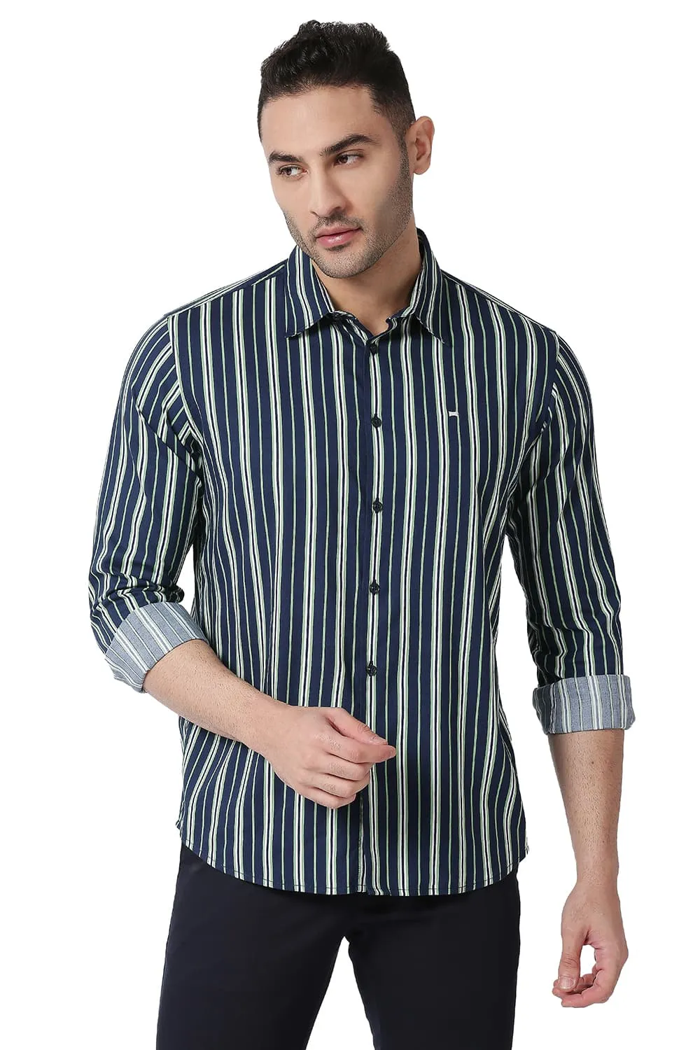 Slim Fit Cotton Viscose Printed Stripe Shirt