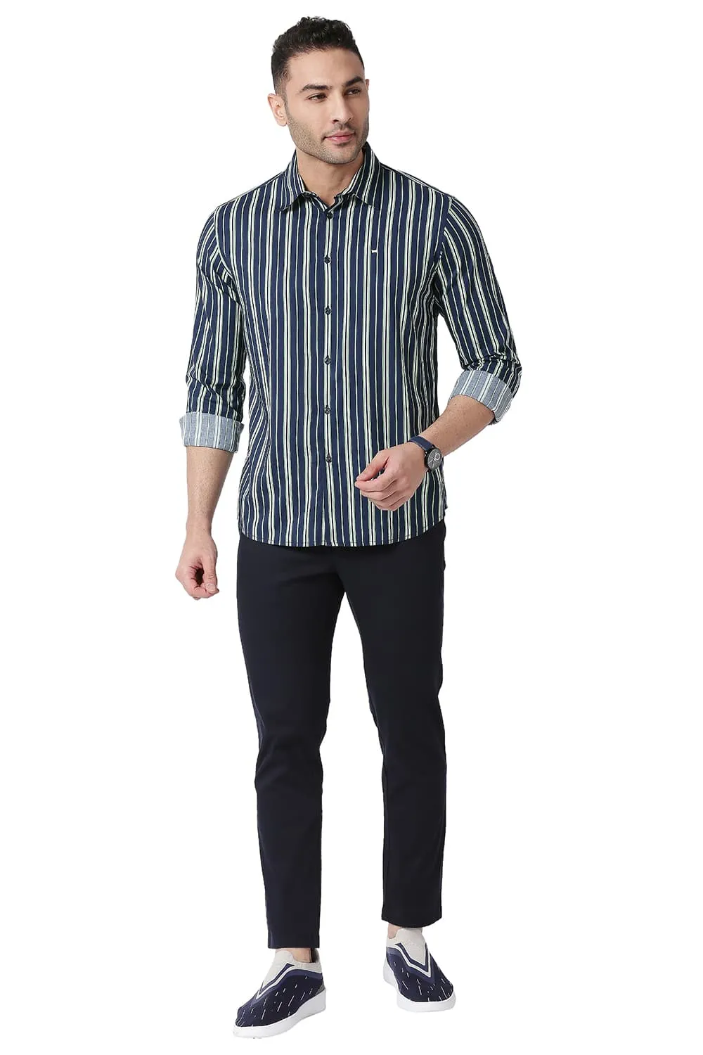 Slim Fit Cotton Viscose Printed Stripe Shirt