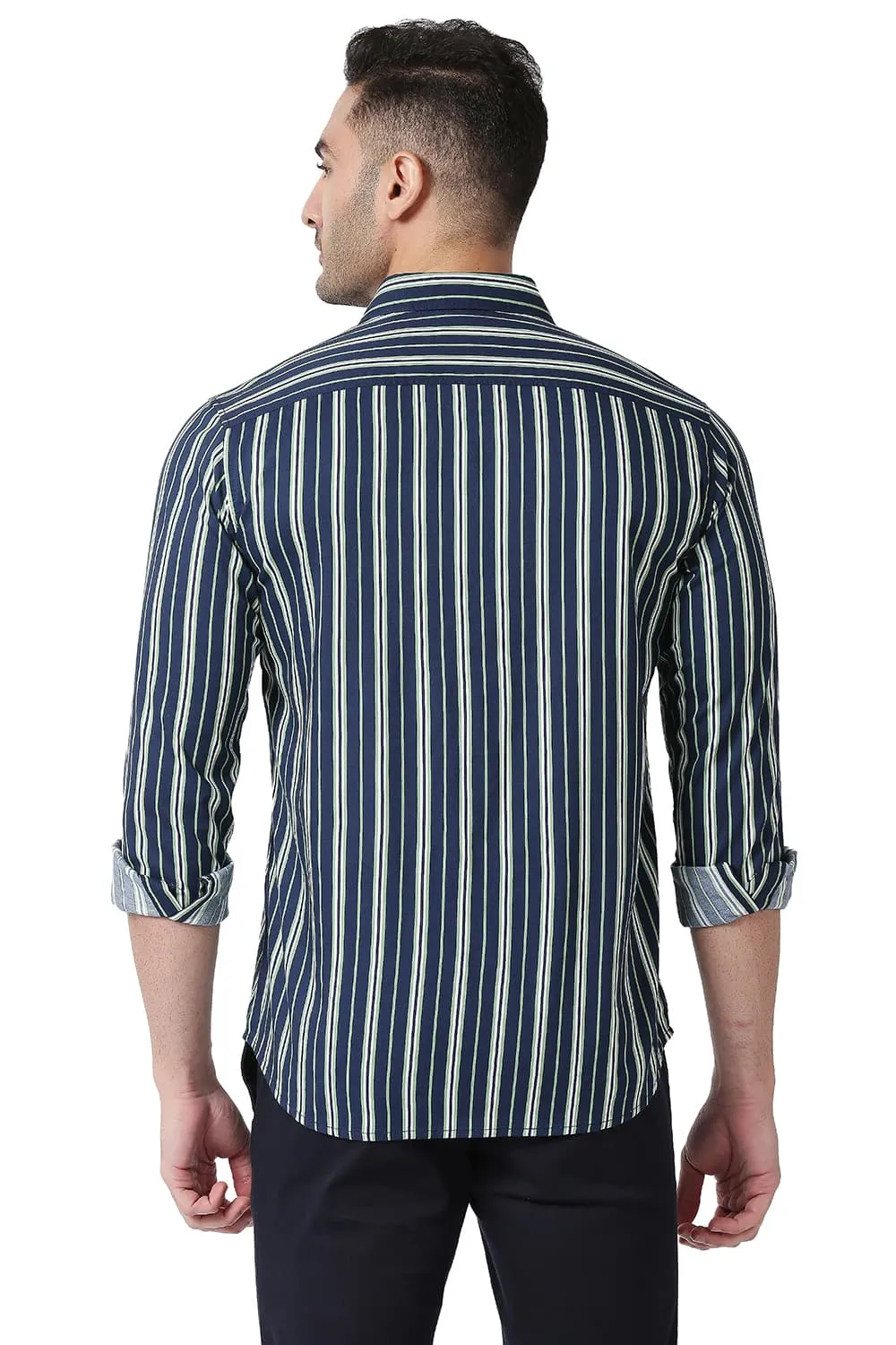 Slim Fit Cotton Viscose Printed Stripe Shirt