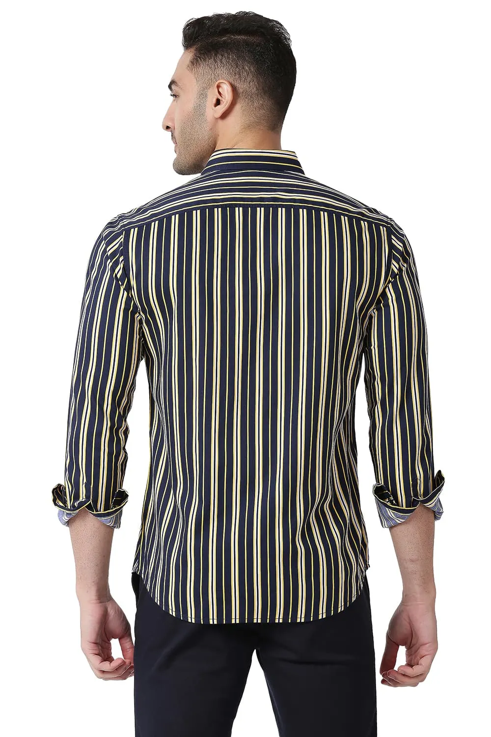 Slim Fit Cotton Viscose Printed Stripe Shirt