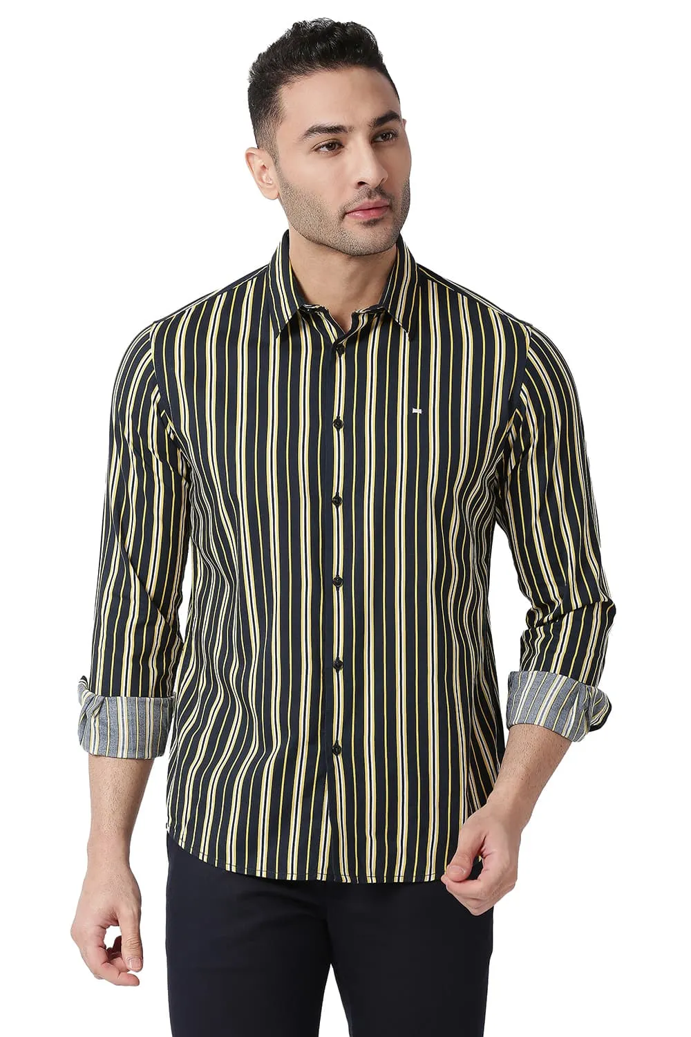 Slim Fit Cotton Viscose Printed Stripe Shirt