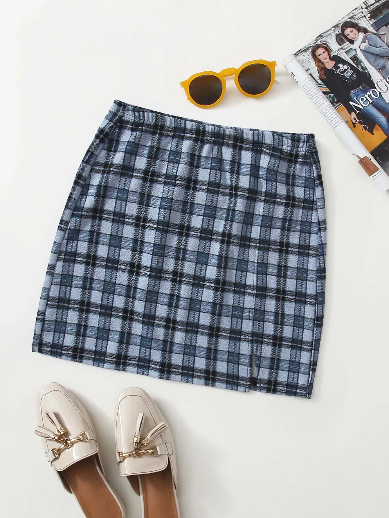 Split Hem Tartan Skirt