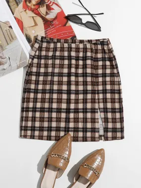 Split Hem Tartan Skirt