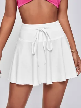 Sporty Plain Drawstring High Waist Mini Women Skirt