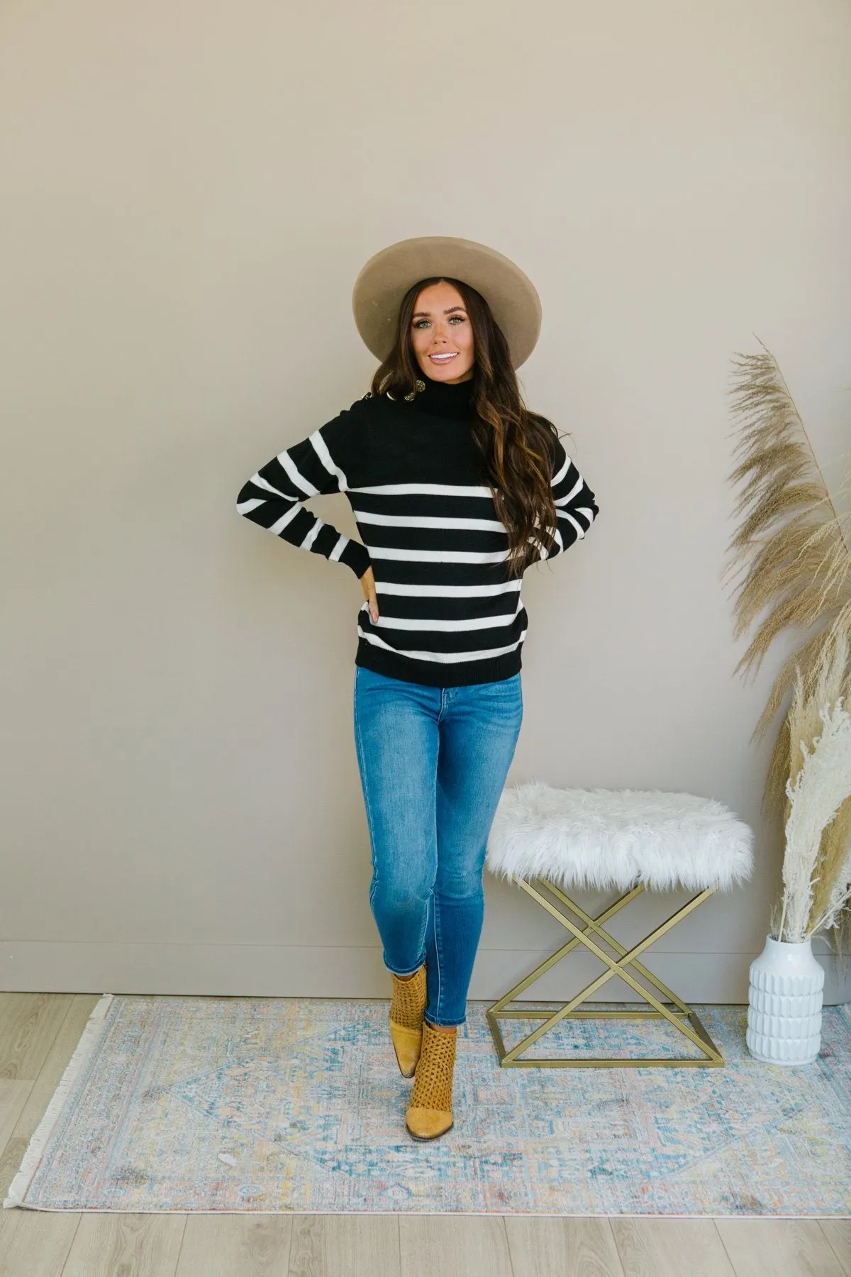 Striped Button Detail Sweater