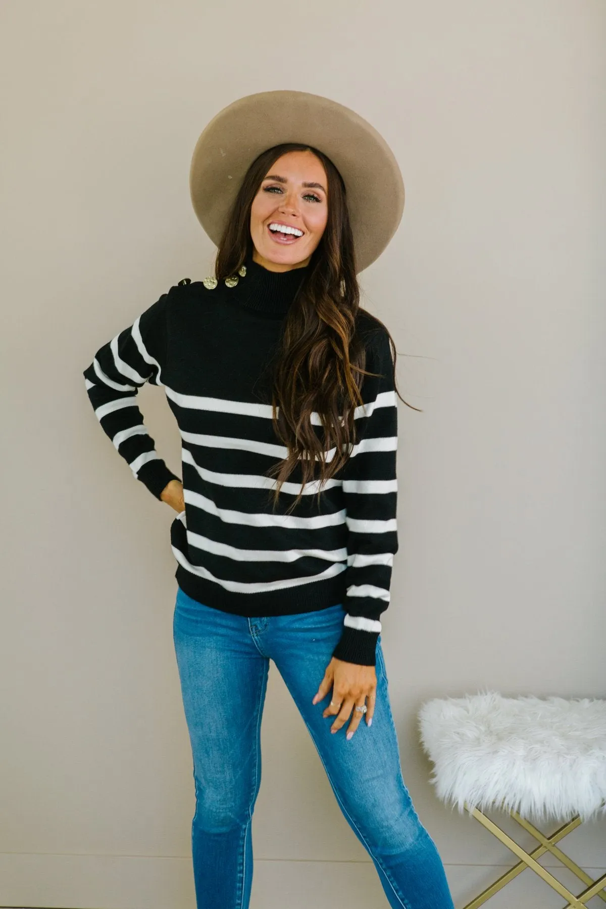 Striped Button Detail Sweater