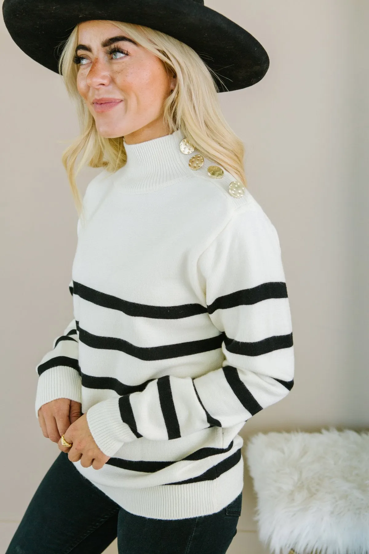 Striped Button Detail Sweater