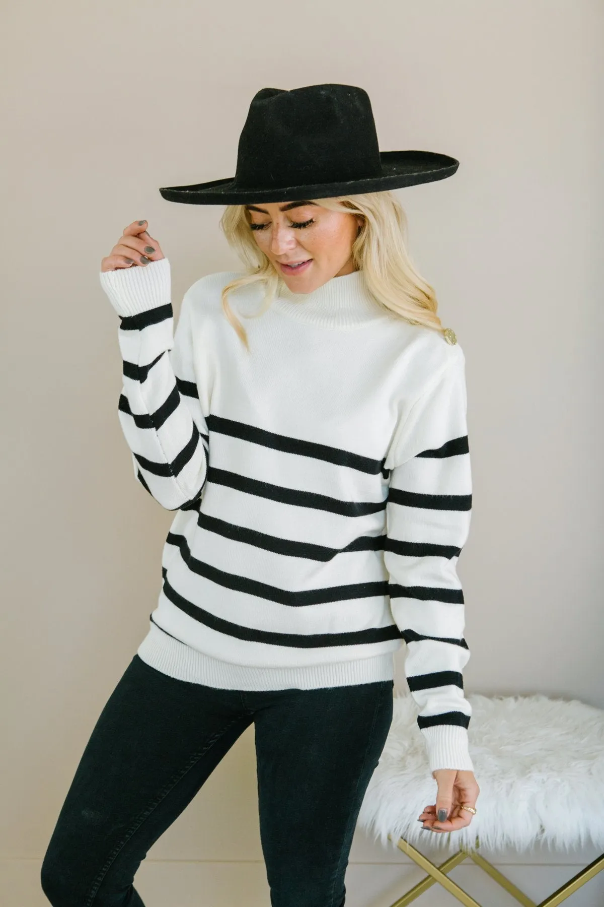 Striped Button Detail Sweater