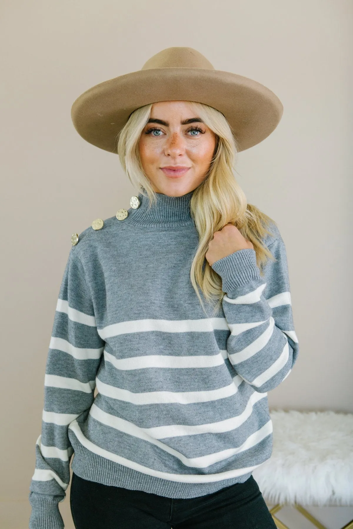 Striped Button Detail Sweater