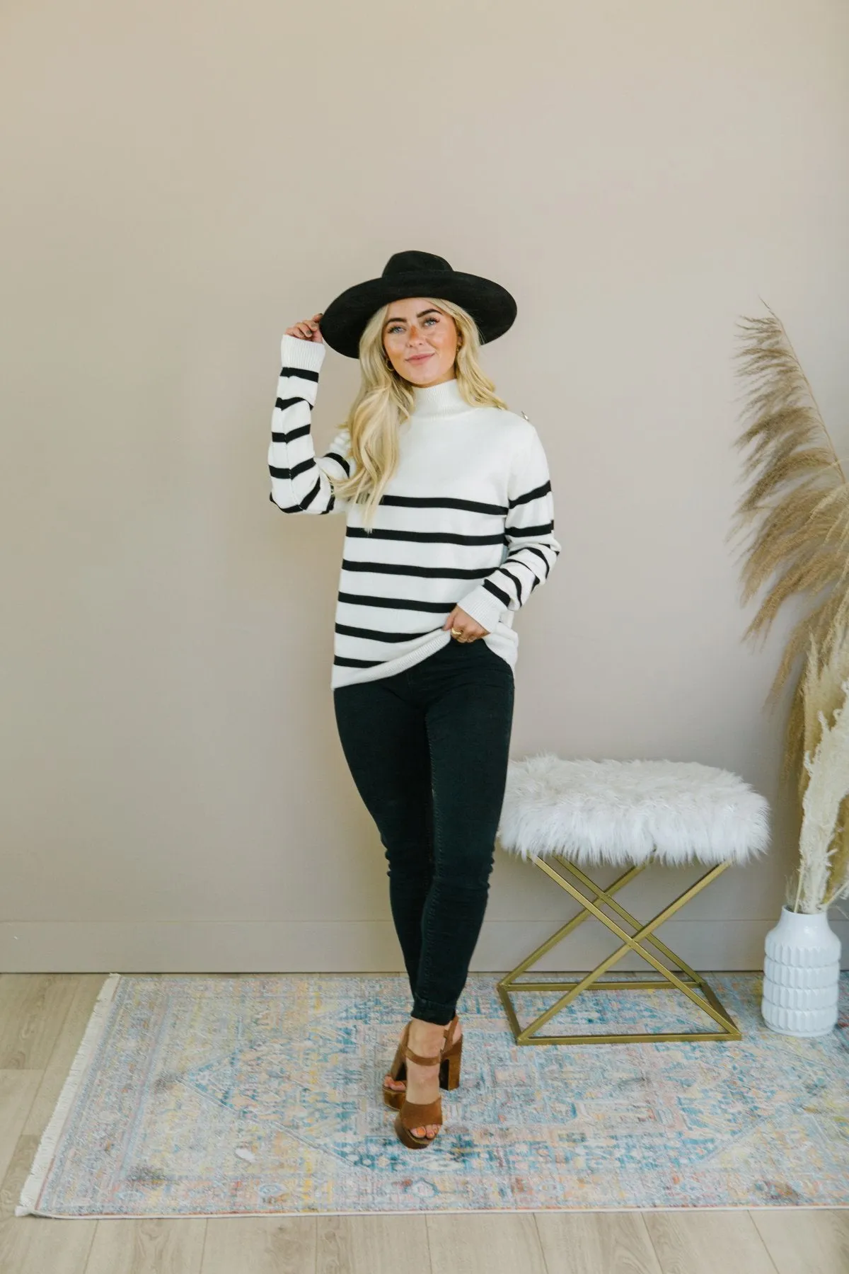 Striped Button Detail Sweater