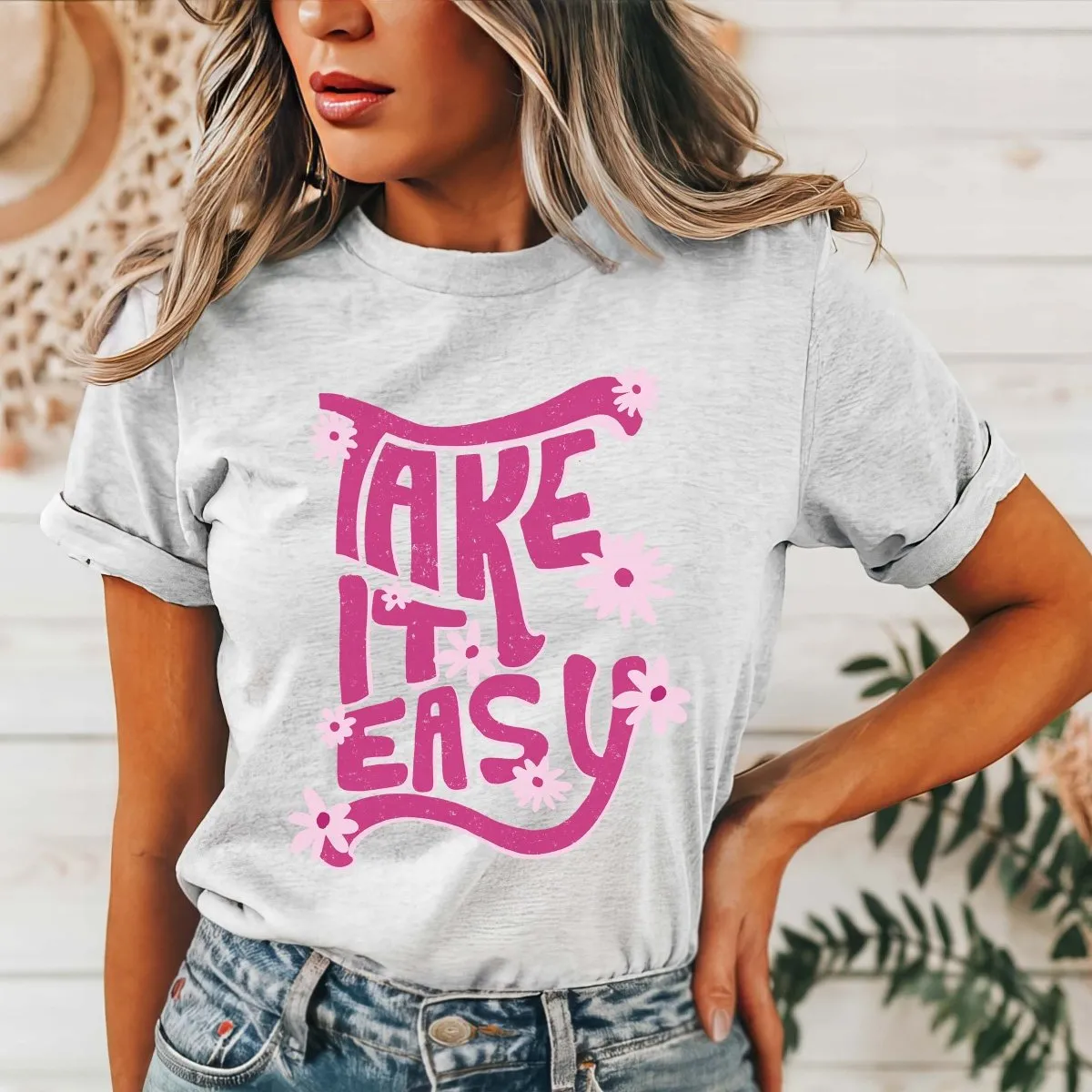 Take It Easy Pink Daisy Tee