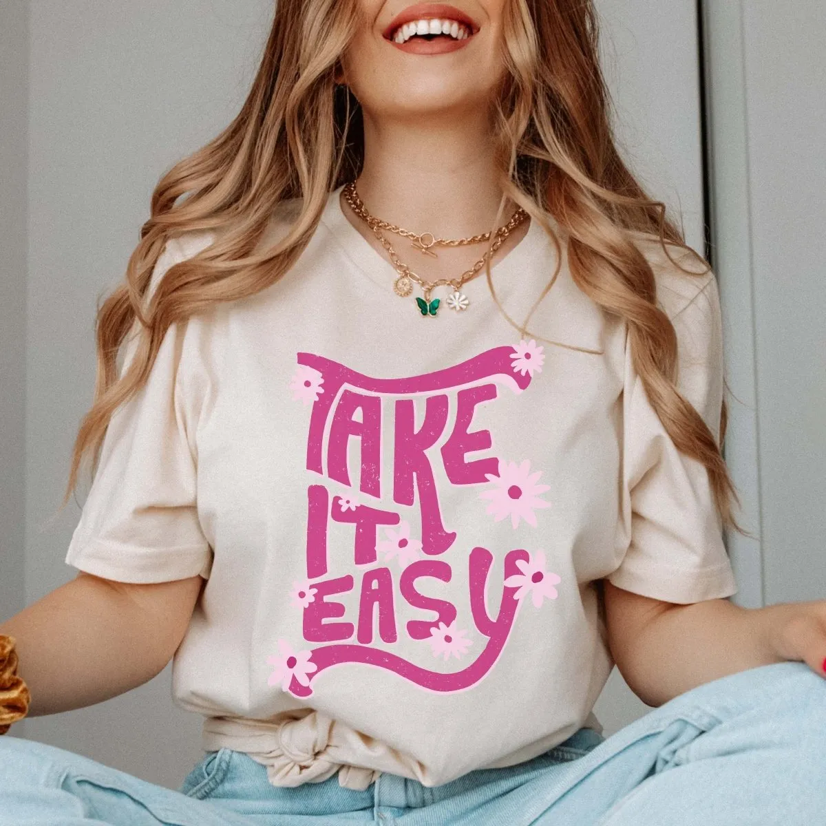 Take It Easy Pink Daisy Tee