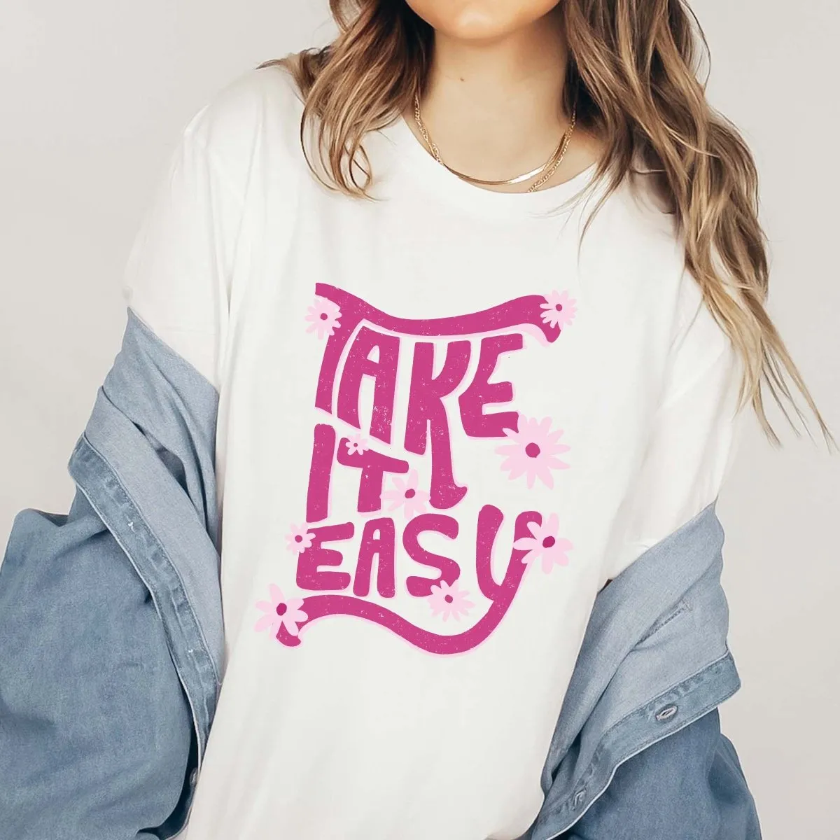 Take It Easy Pink Daisy Tee