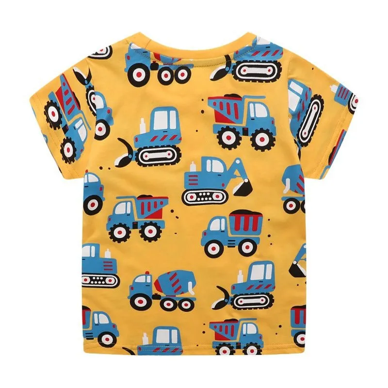 Toddler Boy's Vehicle Print Short-sleeve Yellow Tee