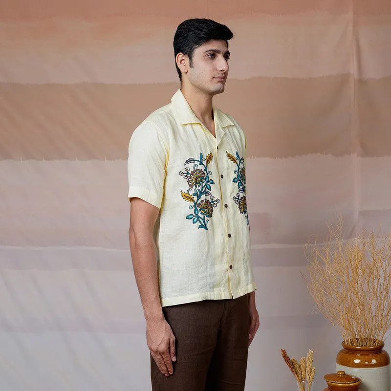 Unisex Linen Shirt | Hand Embroidered | Cream