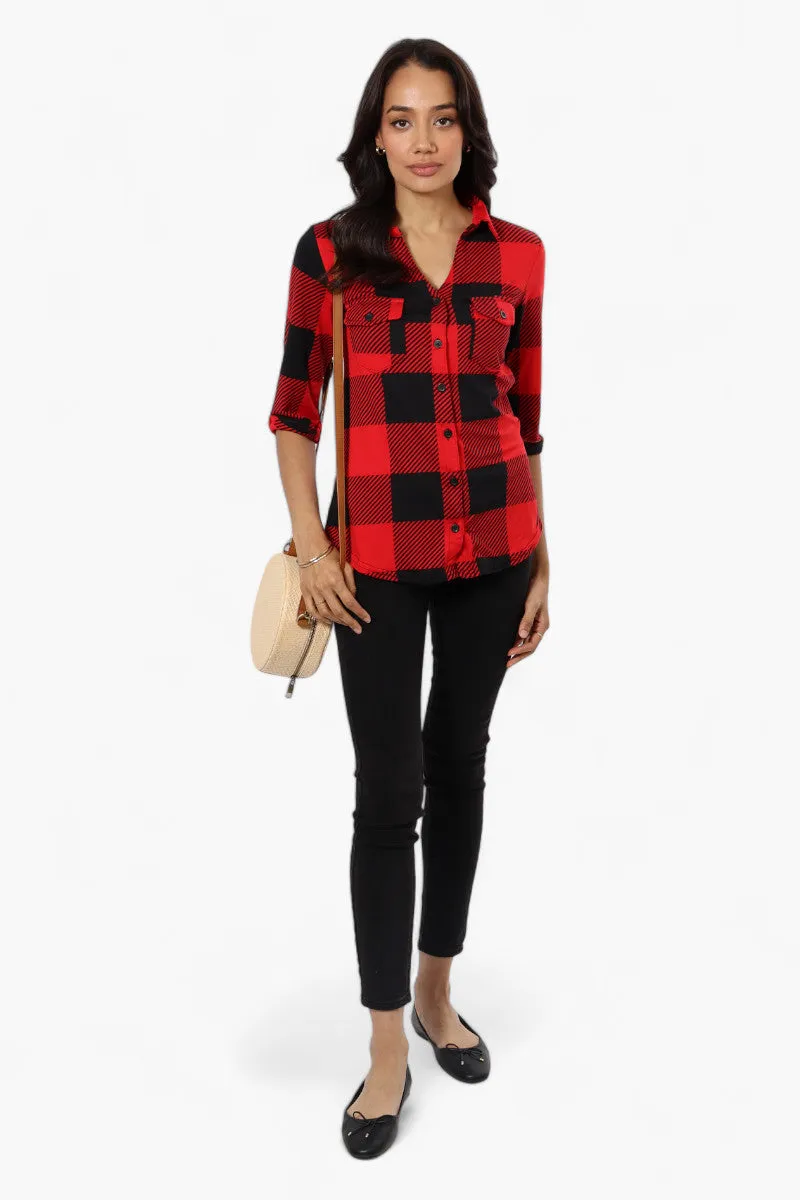 Urbanology Plaid Flap Pocket Button Down Shirt - Red