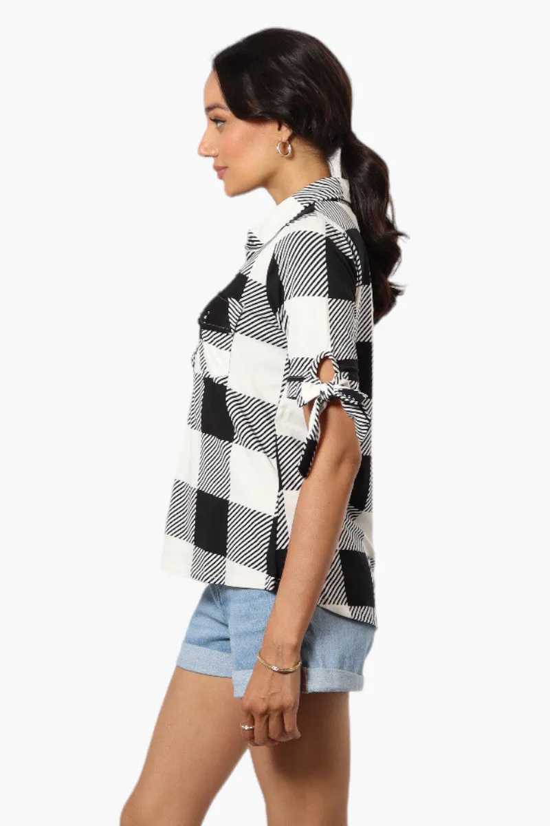 Urbanology Plaid Tie Sleeve Shirt - Black