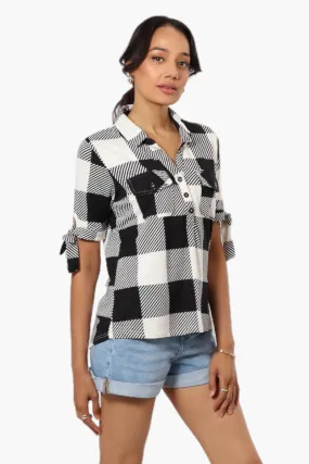 Urbanology Plaid Tie Sleeve Shirt - Black