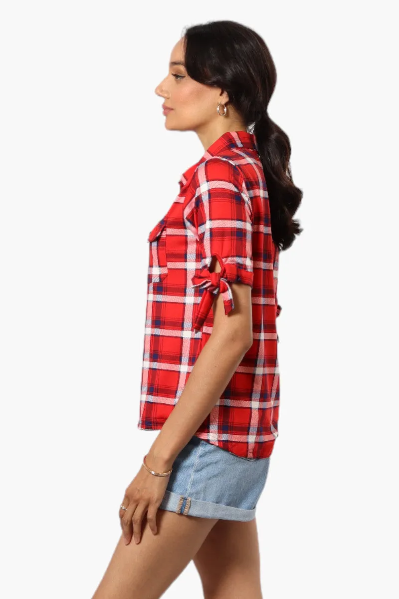 Urbanology Plaid Tie Sleeve Shirt - Red