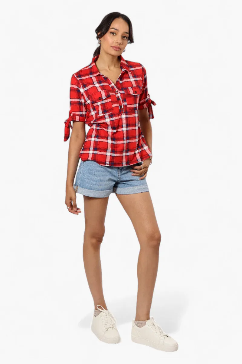 Urbanology Plaid Tie Sleeve Shirt - Red