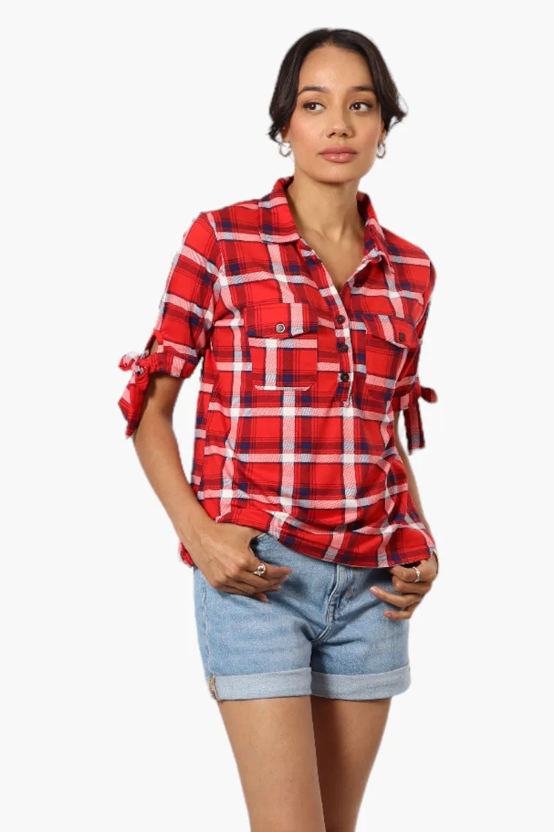 Urbanology Plaid Tie Sleeve Shirt - Red