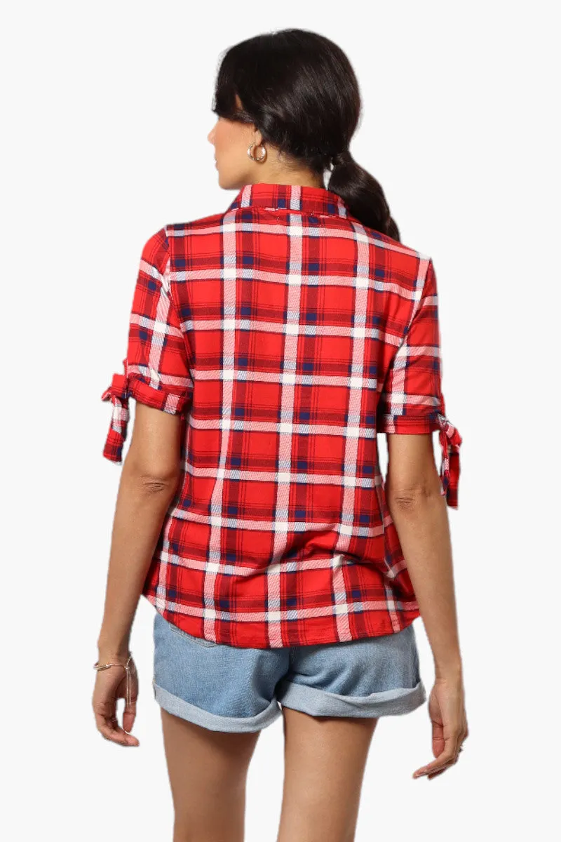 Urbanology Plaid Tie Sleeve Shirt - Red