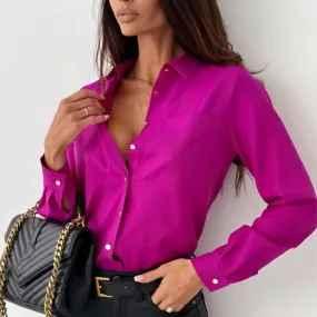 Women Slim Fit Shirt Single-breasted Chic Blouse OL Commute Business Blouse