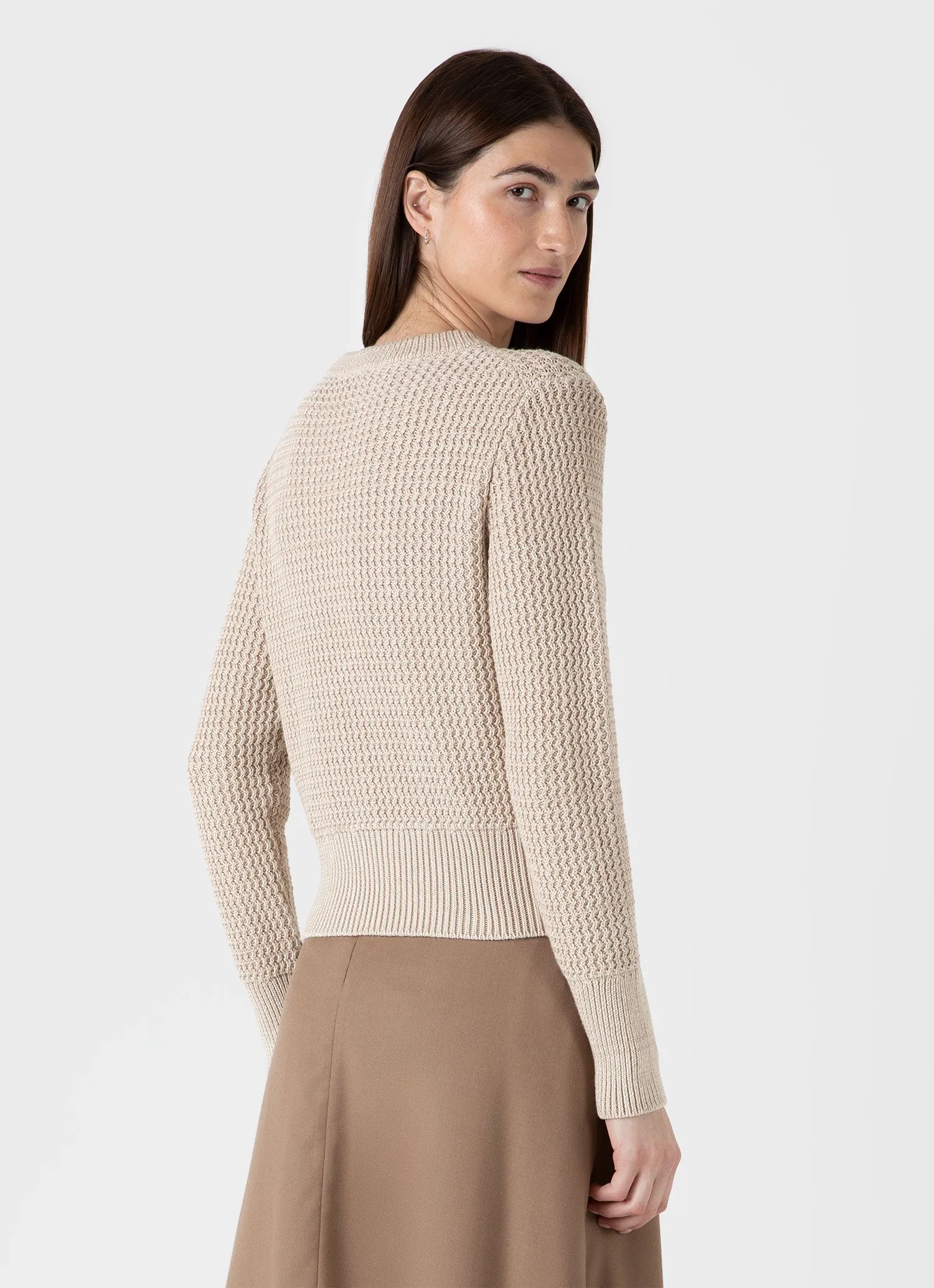 Women's Cotton Stitch Jumper in Ecru Twist