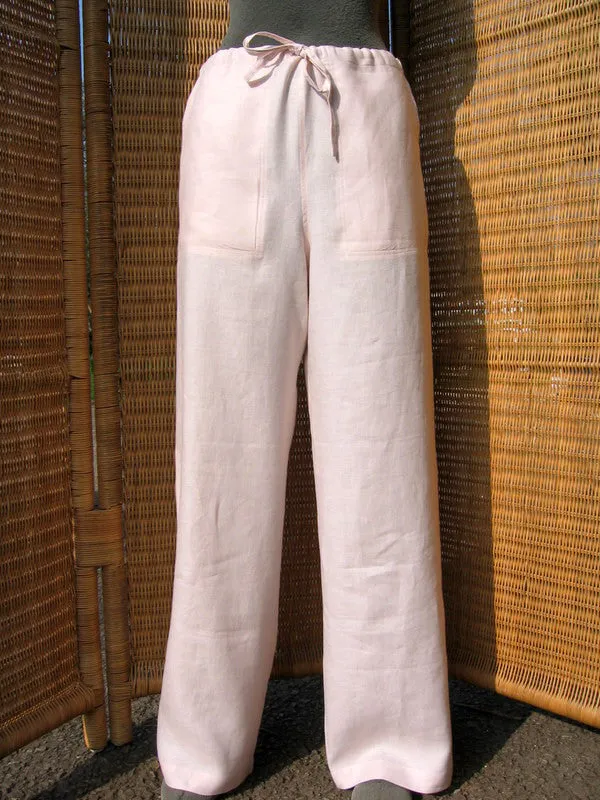 Womens Loose-leg Classic Linen Drawstring Trousers