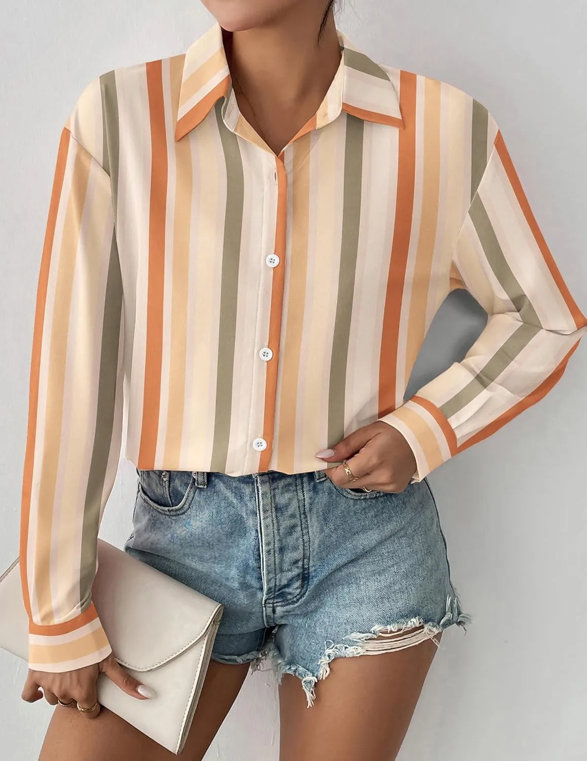 Zeagoo Button Down Shirts Loose Fit Striped Long Sleeve Fall Blouse