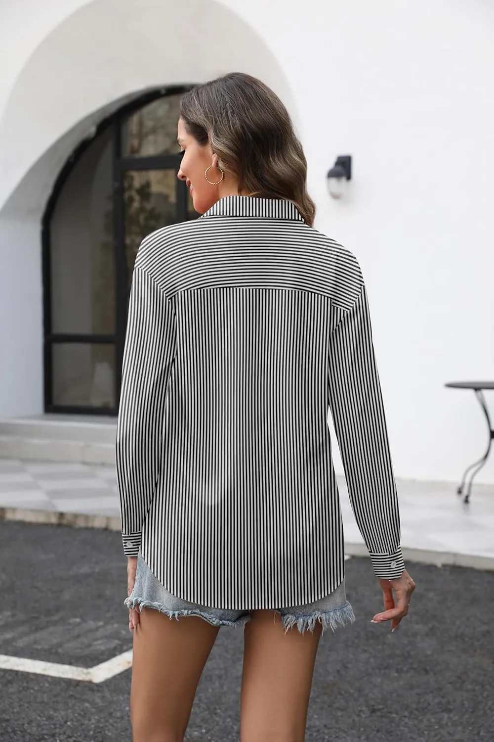 Zeagoo Button Down Shirts Loose Fit Striped Long Sleeve Fall Blouse