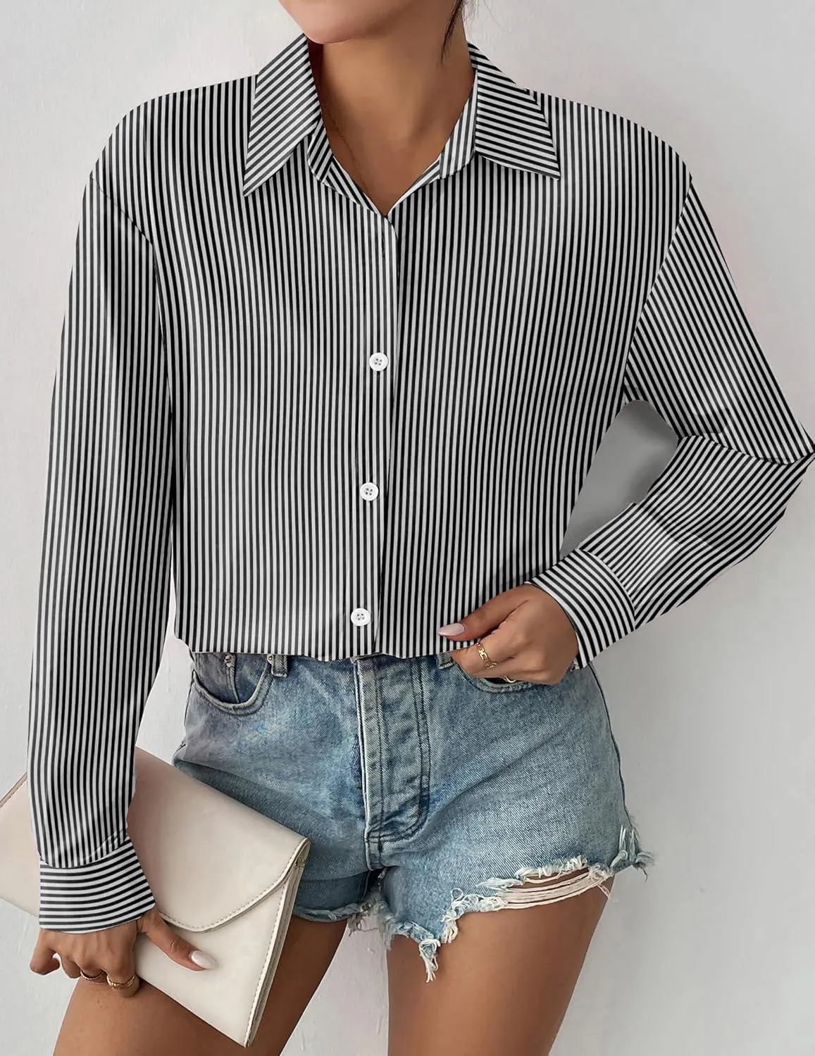 Zeagoo Button Down Shirts Loose Fit Striped Long Sleeve Fall Blouse