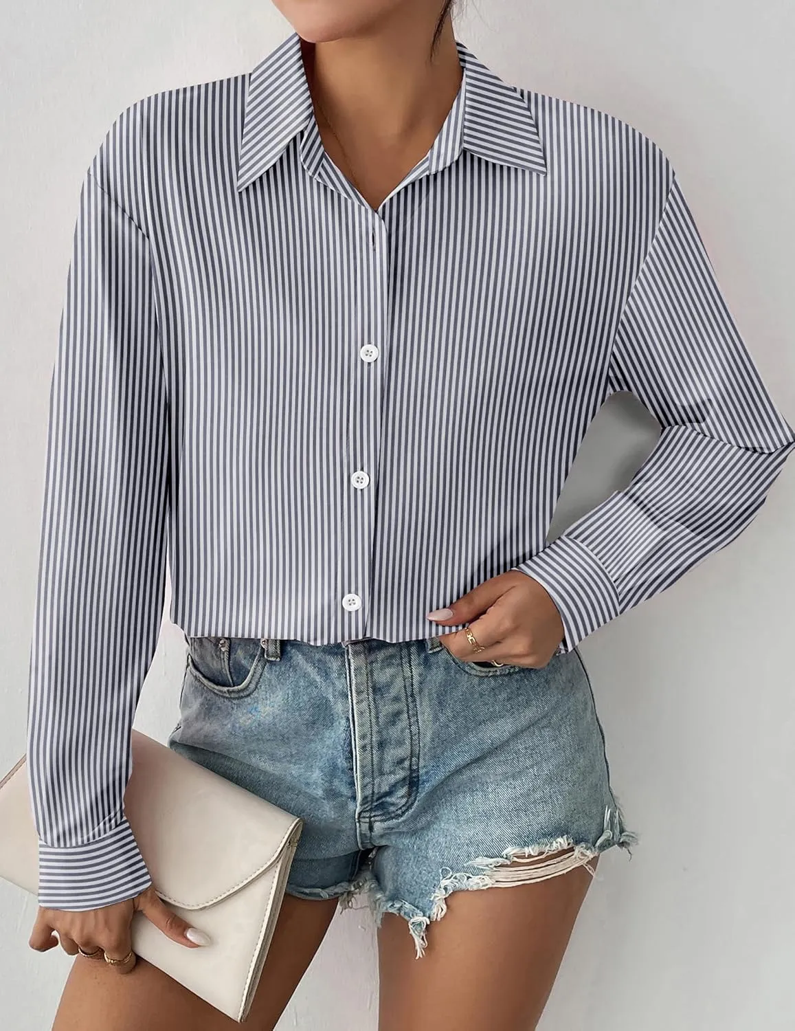 Zeagoo Button Down Shirts Loose Fit Striped Long Sleeve Fall Blouse