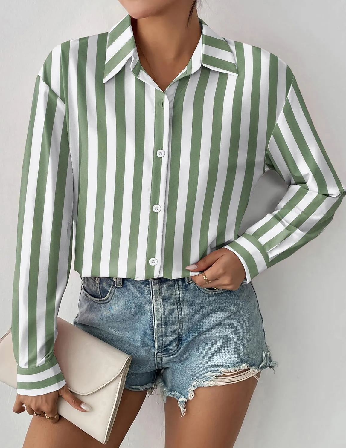 Zeagoo Button Down Shirts Loose Fit Striped Long Sleeve Fall Blouse