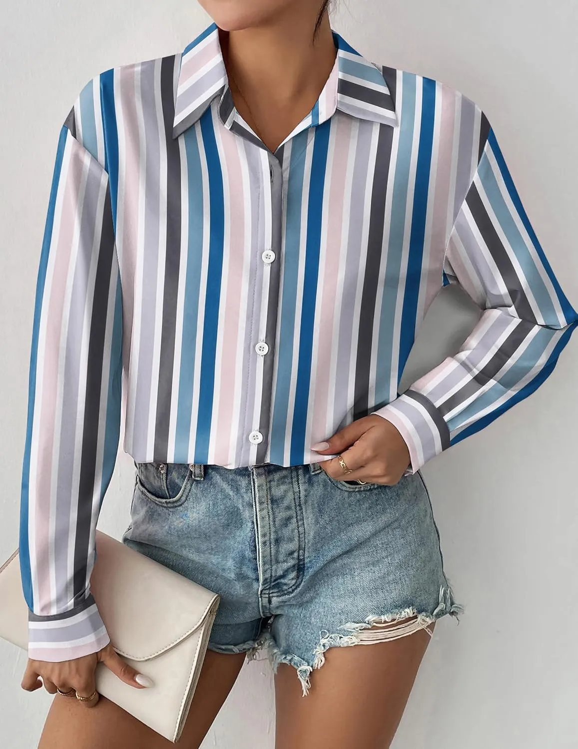 Zeagoo Button Down Shirts Loose Fit Striped Long Sleeve Fall Blouse